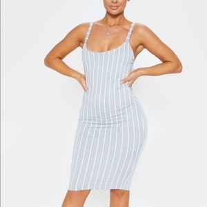 Pretty Little Thing gray and white striped dress
